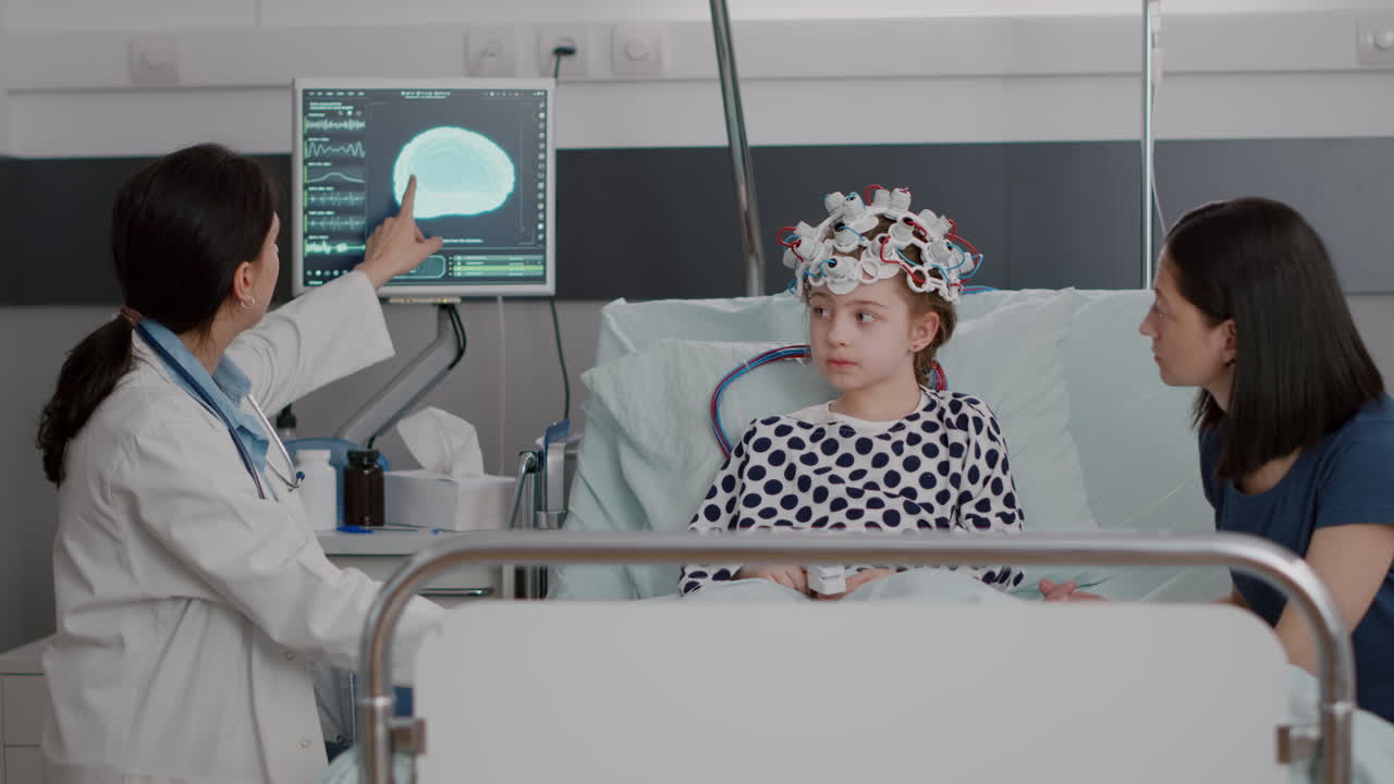 Pediatrician physician woman doctor discussing disease evolution expertise