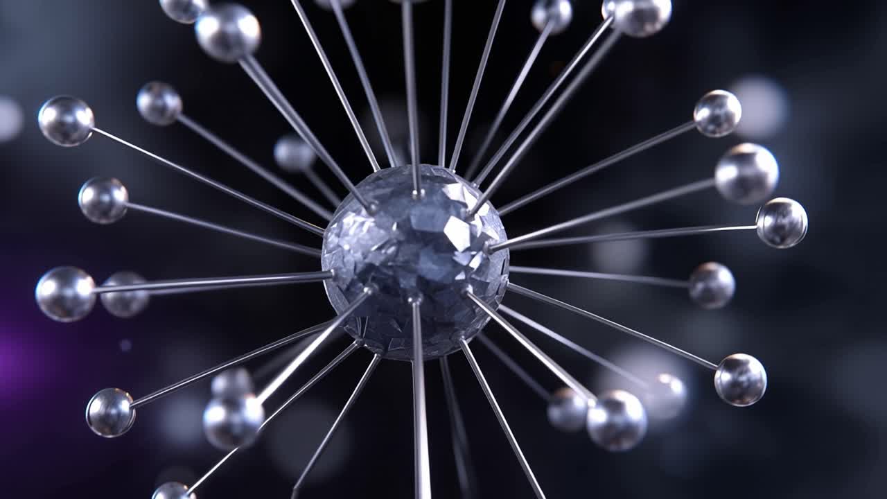 Abstract Rotating Molecular Structure with Metallic Spheres