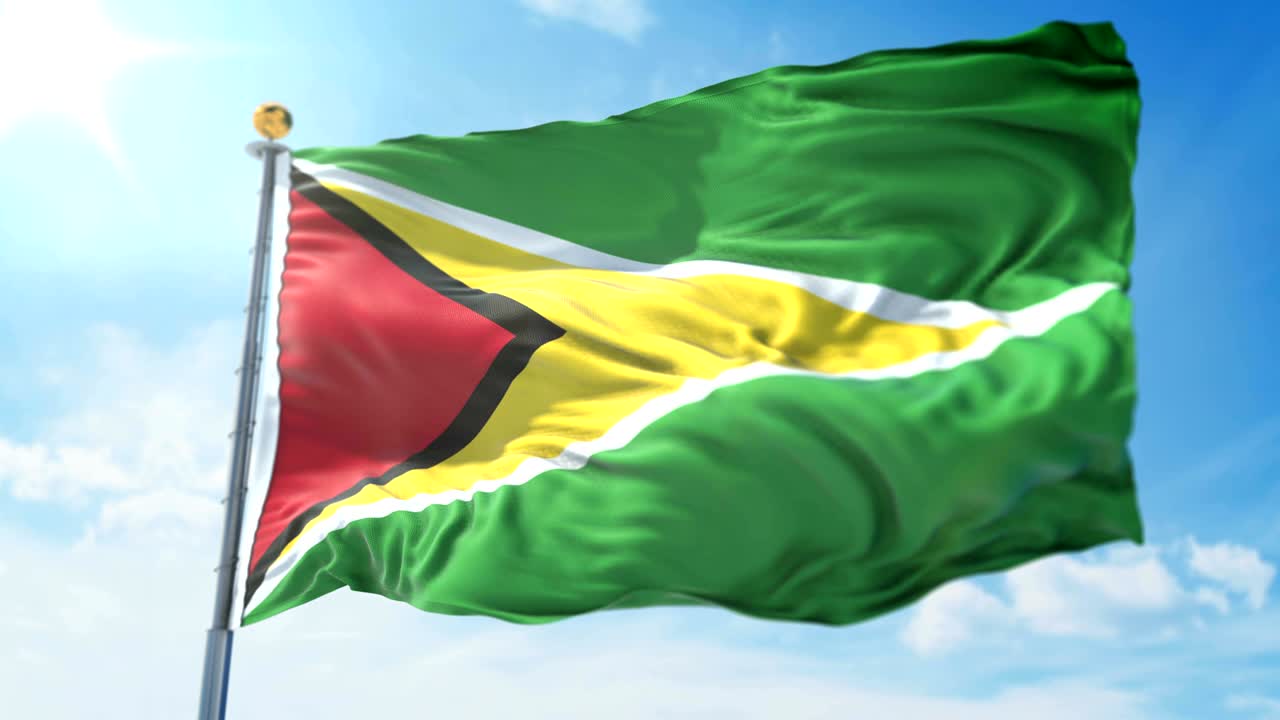 bandera de guyana bucle sin costuras vídeo de renderización 3d. hermoso bucle de tela textil agitando