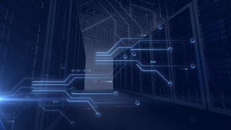 Animation-of-data-processing-over-computer-circuit-board