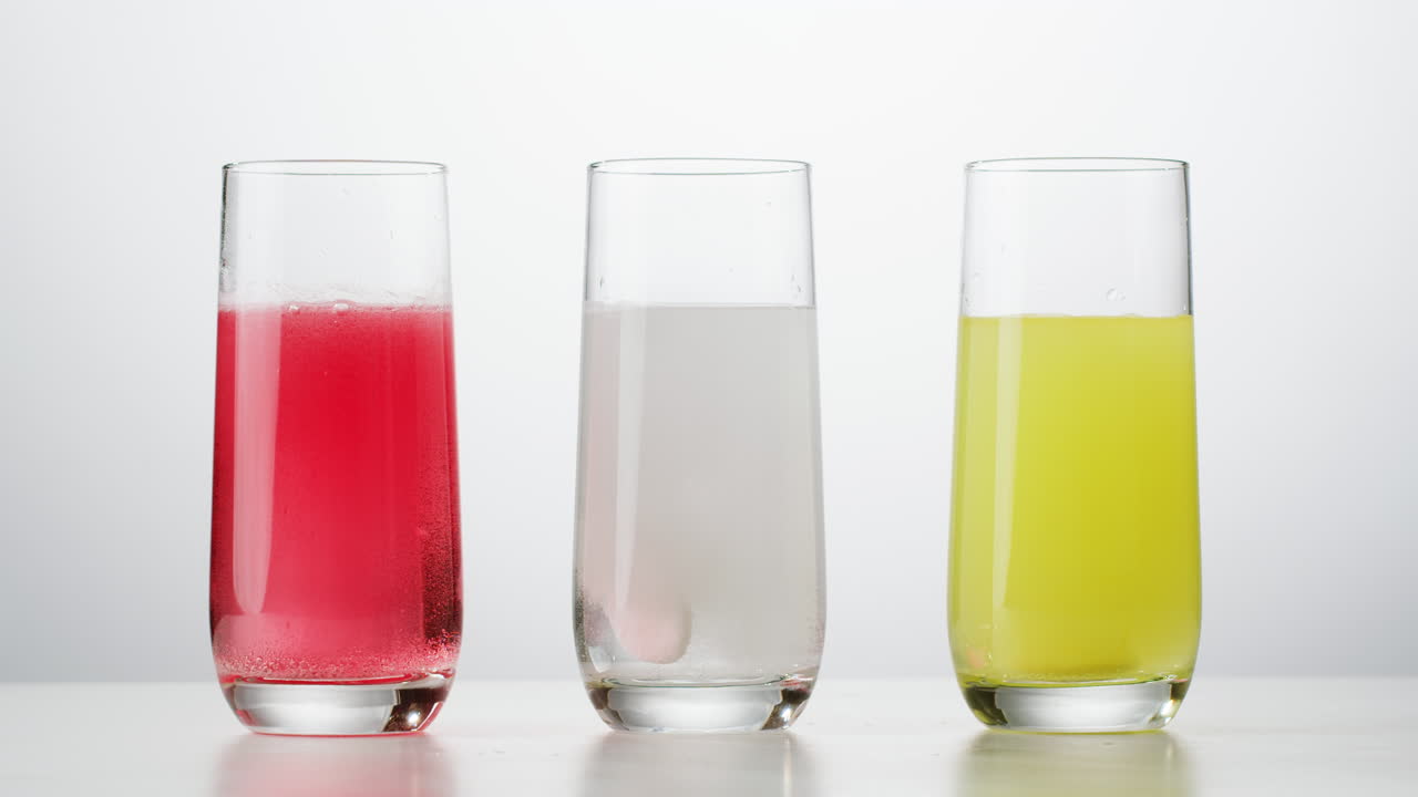 experimento de reacción química con diferentes líquidos