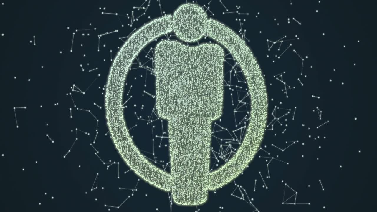 초록색 사람의 디지털 아이콘과 검은색 배경의 연결의 애니메이션