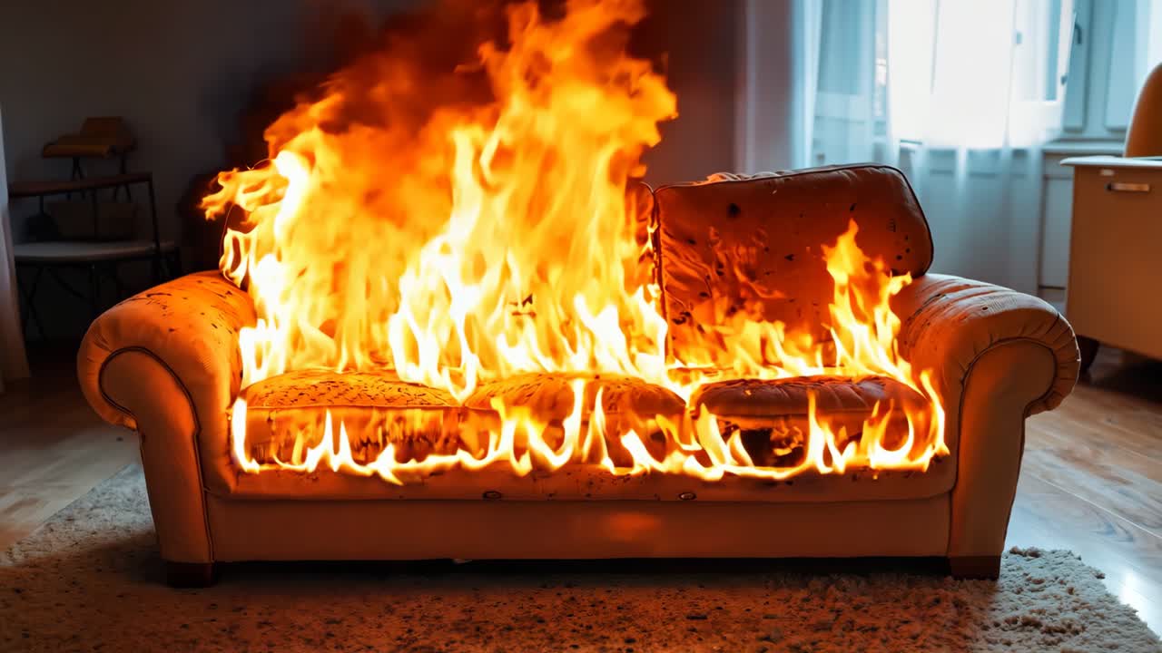 거실 에 불타고 있는 소파