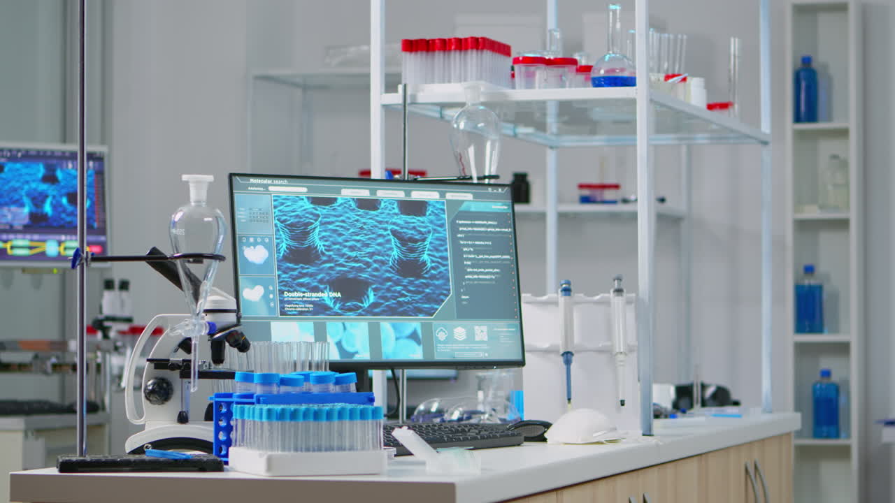 laboratorio de química con nadie en él modernamente equipado