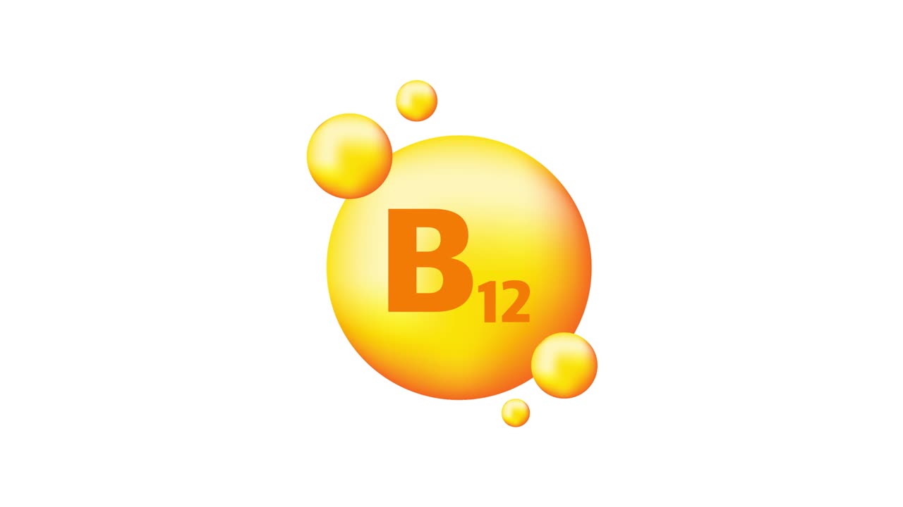 Vitamin B12. Niacin vitamin drop pill capsule icon. Motion graphics.