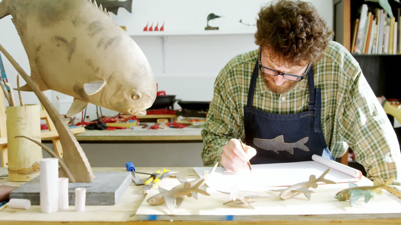 artesano dibujando un diseño de escultura 4k