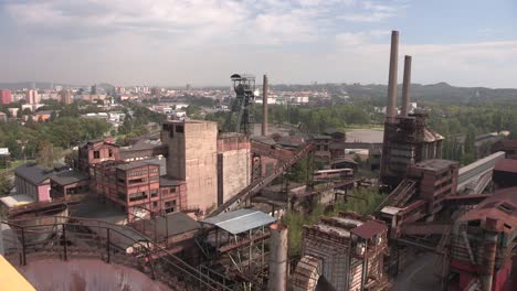 aerial shot of former steel mill in vitkovice, czechia, europe.