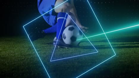 Animation-Eines-Neonscanners,-Der-Daten-über-Fußball-Auf-Dem-Spielfeld-Verarbeitet