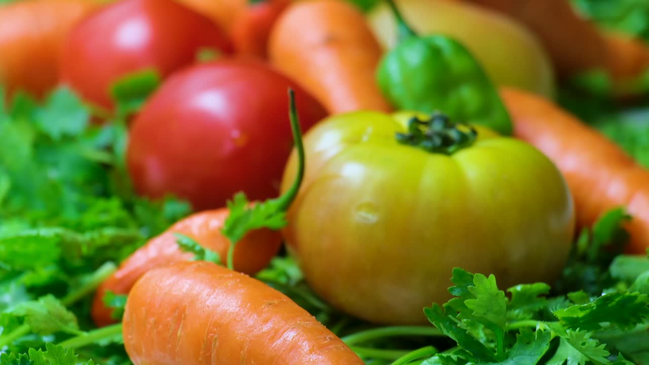 Verdure, insalata, carota, pomodoro, peperoncino Bombay Naga, coriandolo