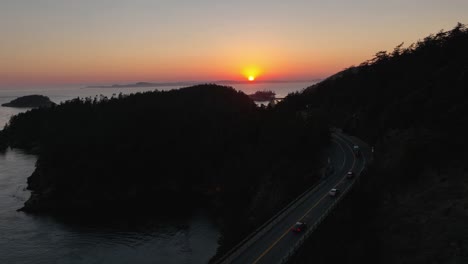 aerial shot of the sun setting over deception