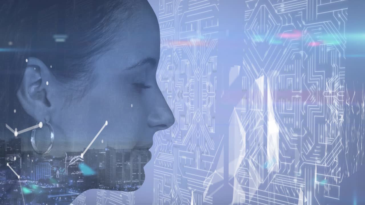 Animation of network of connections over woman