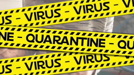digital animation shows woman sewing masks amid covid-19 quarantine concept.