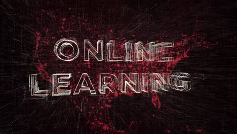 online learning text displayed over a map of the united states as a background. digital e-learning education concept