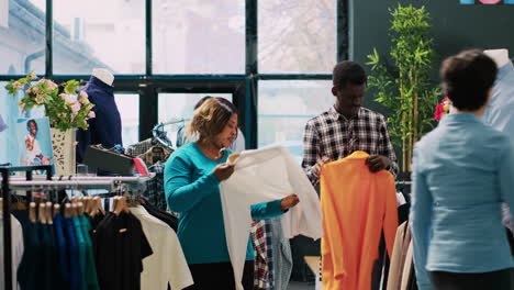 couple looking at fashionable clothes