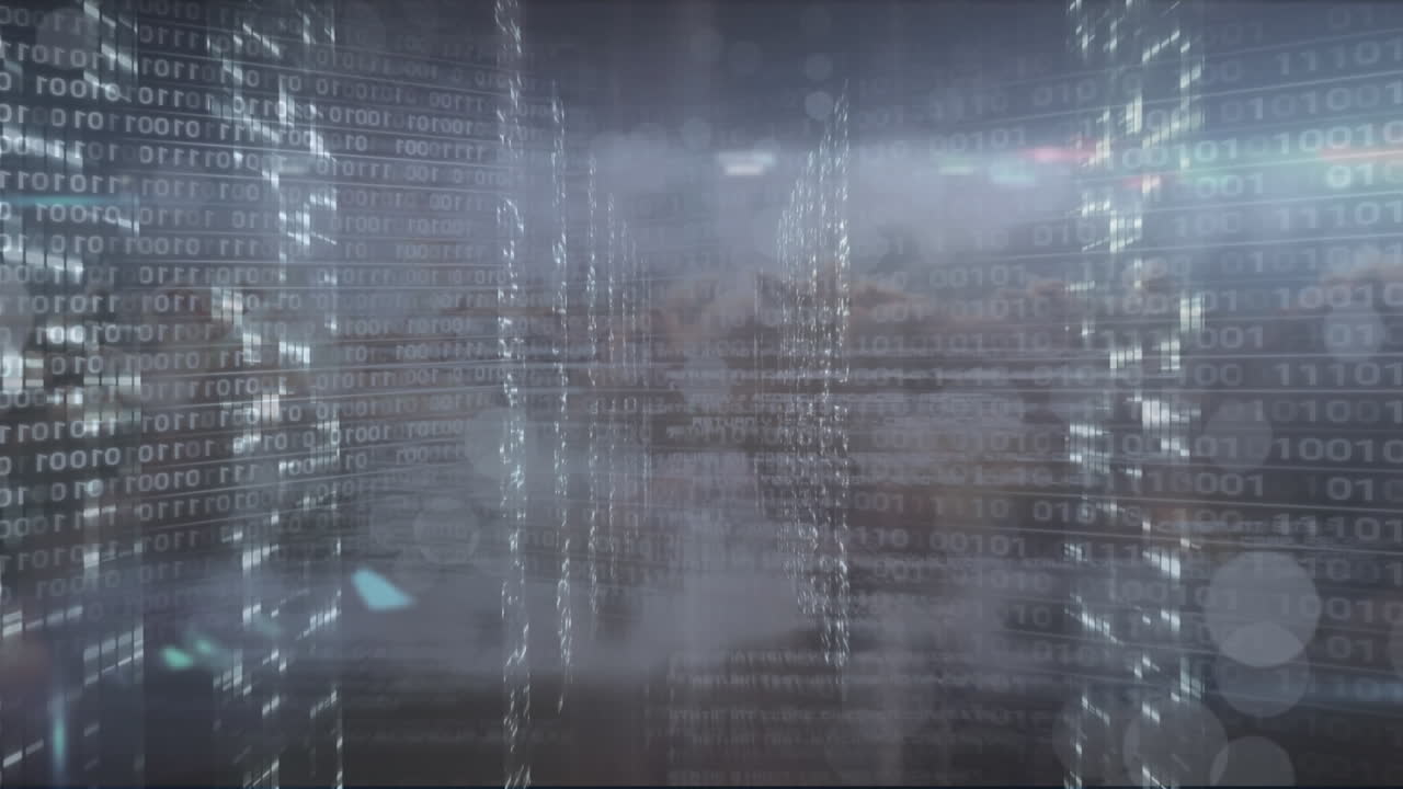 Animation of binary coding and data processing over computer servers