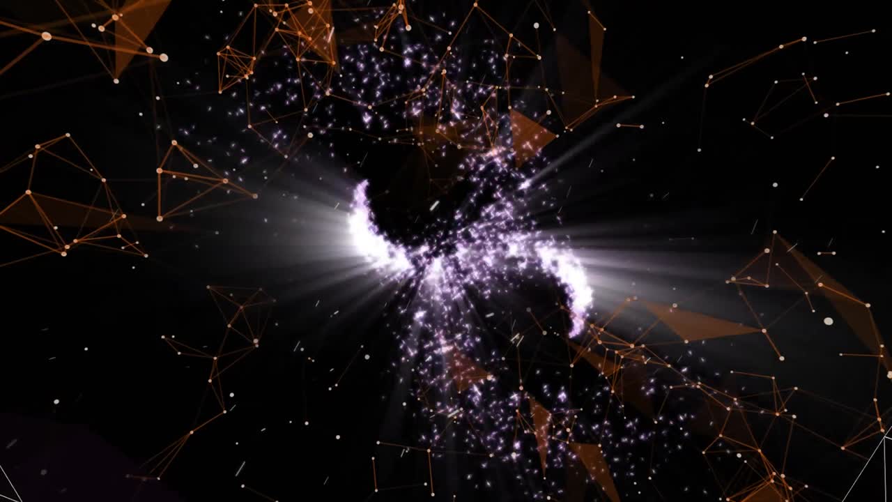 Digital animation of mesh tunnel against shooting stars biting against black background
