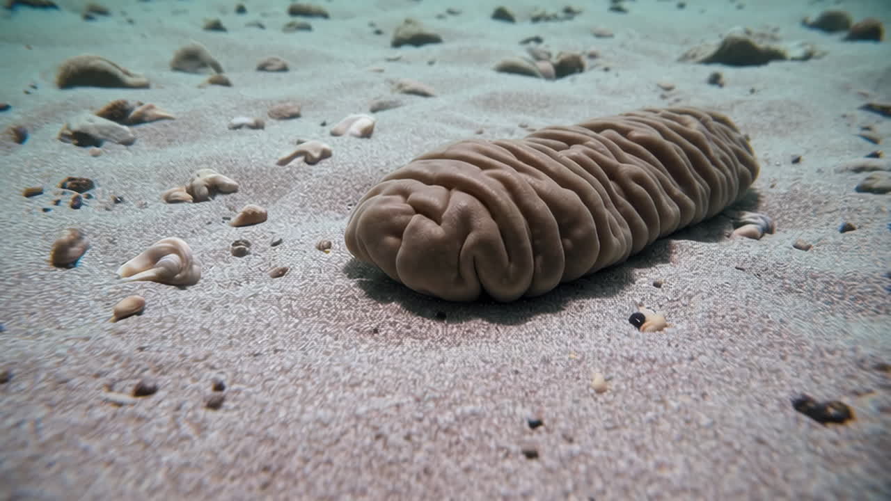 Sea Cucumber on Sandy Sea Floor