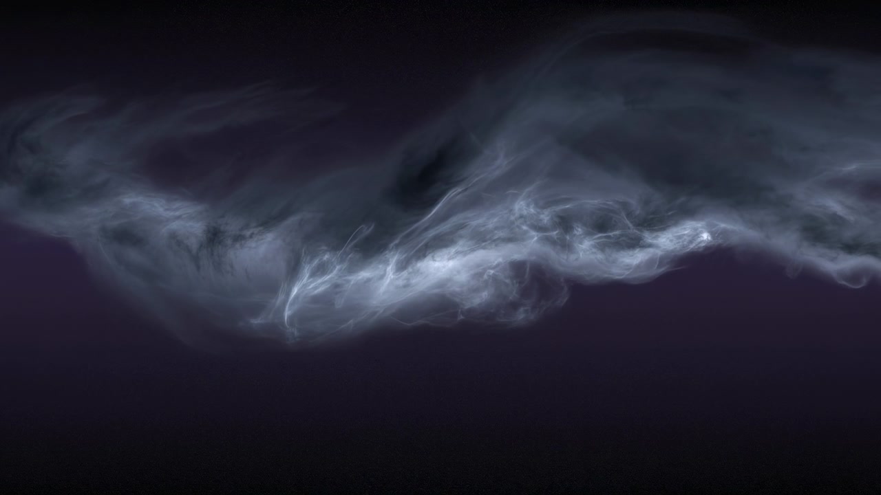 Fumo bianco soffice si arriccia e si diffonde su uno sfondo nero, formando una scena astratta suggestiva con movimento delicato, illuminazione a bassa chiave ed effetti traslucidi delicati.