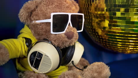 teddy bear dj in a disco party