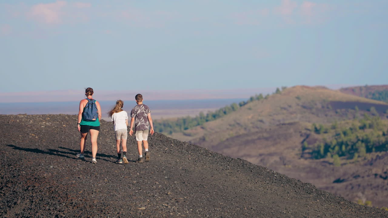 Family Hiking on Volcanic Terrain