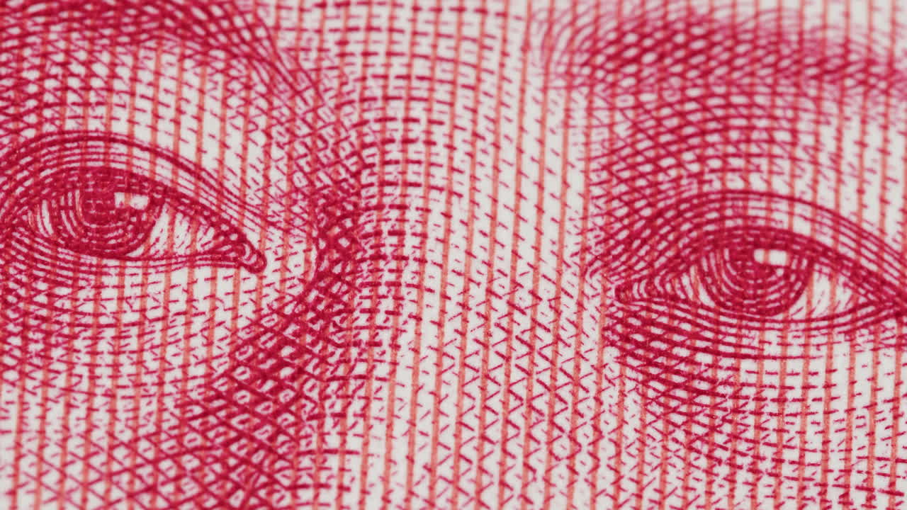 Close-up of a banknote's portrait