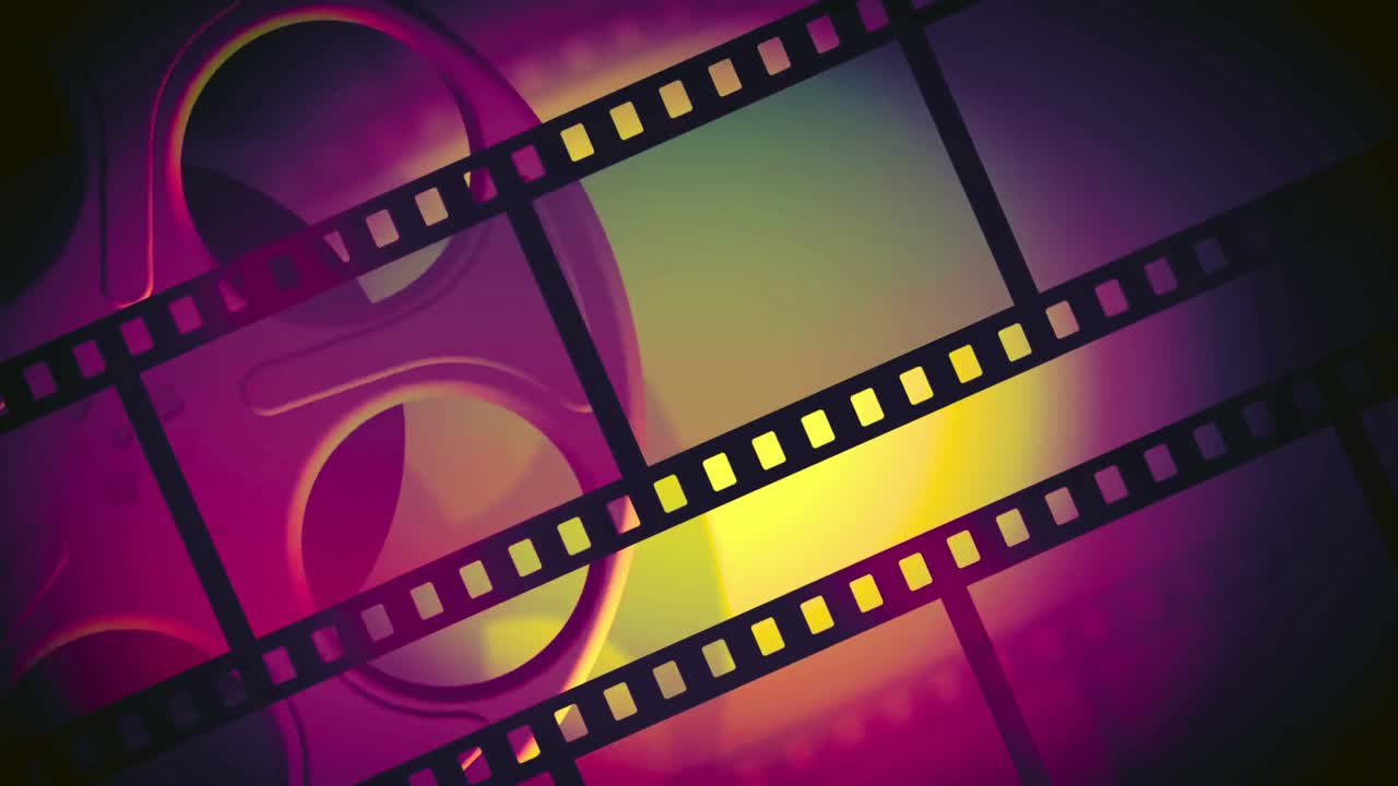 Sfondo animato vibrante con pellicola cinematografica e bobina in loop