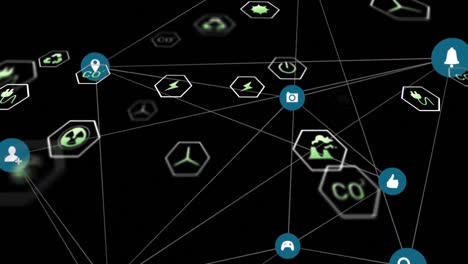 Animation-of-network-of-eco-and-environmentally-friendly-icons-over-network-of-connections