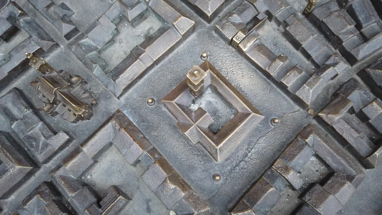 Modello di città in metallo. Modello 3D.