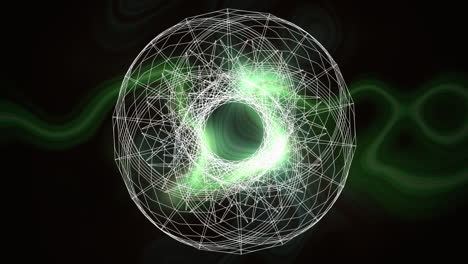 animation of geometrical shapes over green lights on black background