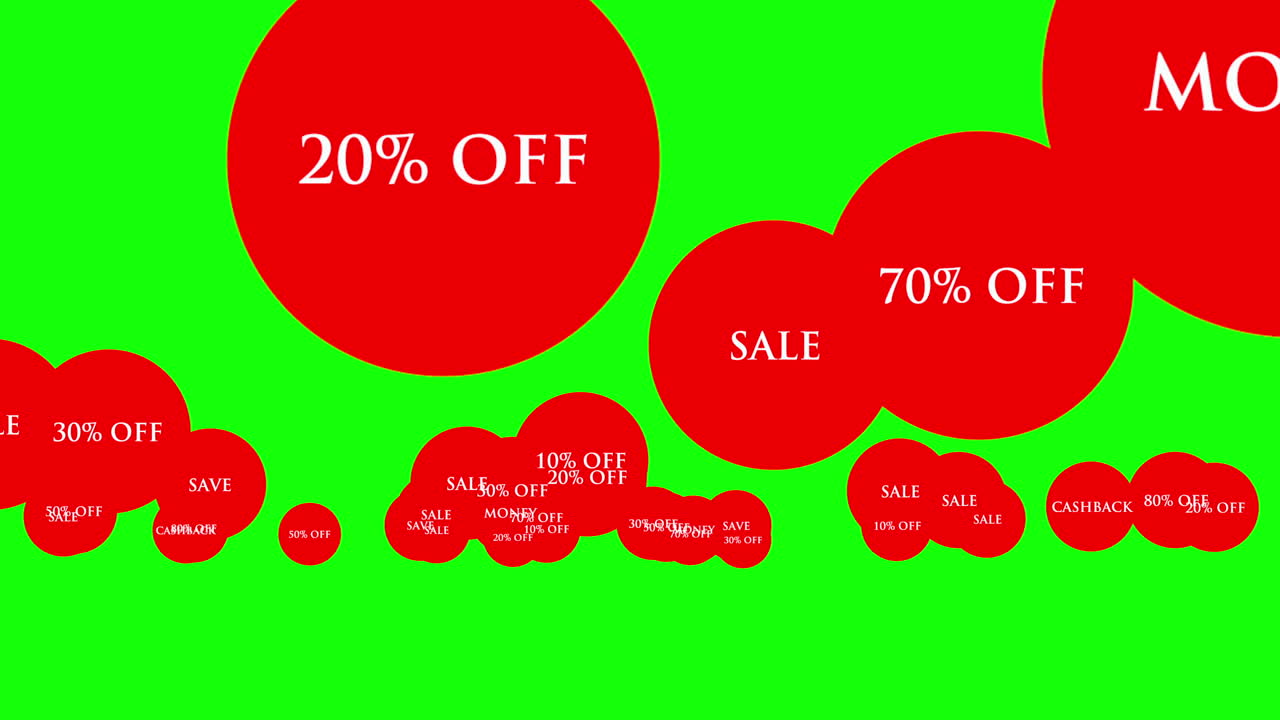 Red Discount bubbles advertise sale promotion savings on Green screen