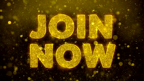 join now text on golden glitter shine particles animation.