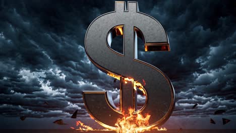 burning dollar sign in a storm