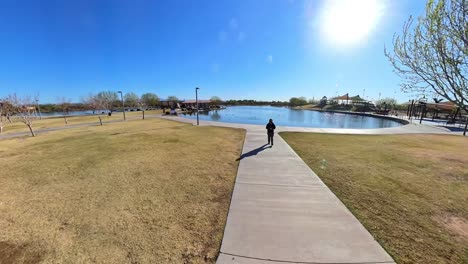 red haired male walking in mansel crater park in queen creek arizona.