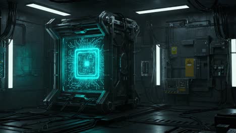 futuristic control center with a central processor: exploring advanced technology and cybernetics in a high-tech laboratory environment