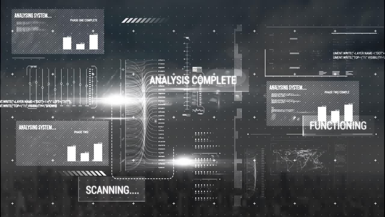 Animation of data processing over black background