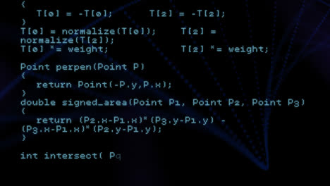 Digital-animation-of-data-processing-against-dna-structure-spinning-on-black-background