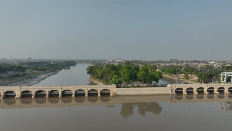 sukkur barrage over indus river, sindh, pakistan - aerial