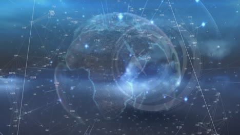 animación de redes de conexiones y globo sobre el reloj moviéndose rápidamente