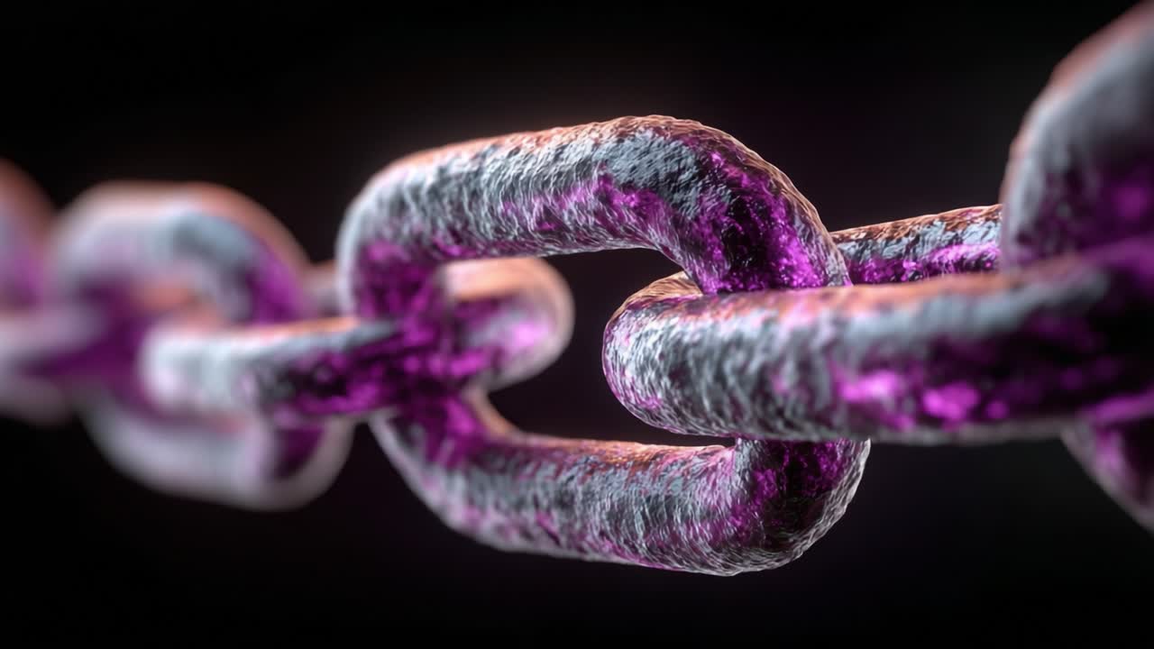An Intricate Close-Up of a Metallic Chain Highlighting Its Textured Surface and Colorful Reflections, Showcasing Strength and Connection in a Dark Setting