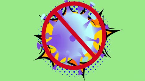 Animation-of-prohibition-sign-with-covid-19-virus-cells-moving