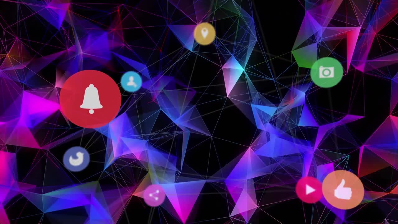 Rede de ícones digitais sobre redes interligadas.