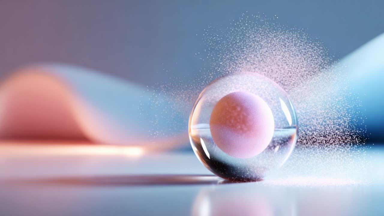 A mesmerizing abstract depiction of a translucent orb with a pink sphere contained inside, set against a softly blurred background, radiating ethereal beauty and a captivating glow that enchants the viewer