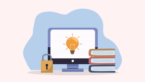 escritorio con bombilla y libros