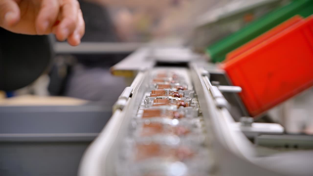 trabajo en una línea de ensamblaje en una fábrica