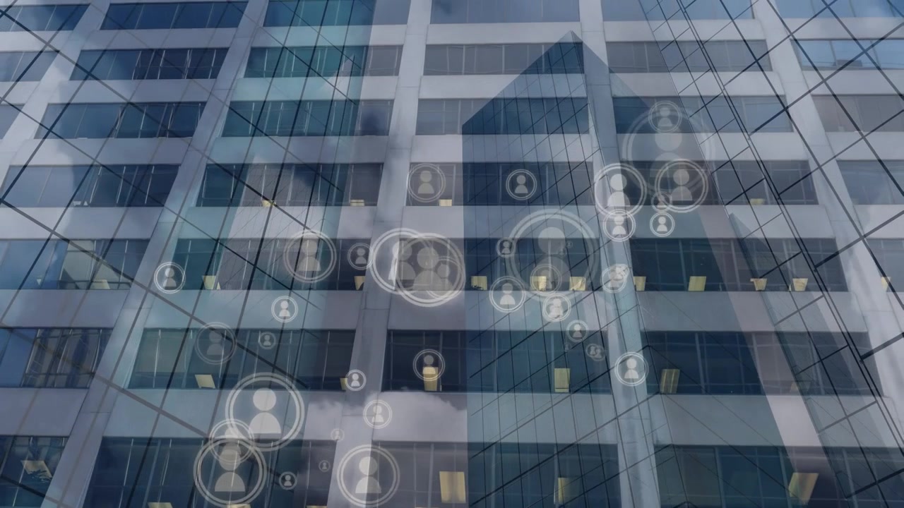 Animation von einem Netzwerk an Verbindungen über einem Stadtbild