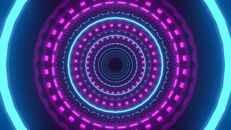 fi gráficos de movimiento científico: viaje lento dentro del túnel de azul azulado y púrpura colores alternados de círculos simétricos y en expansión