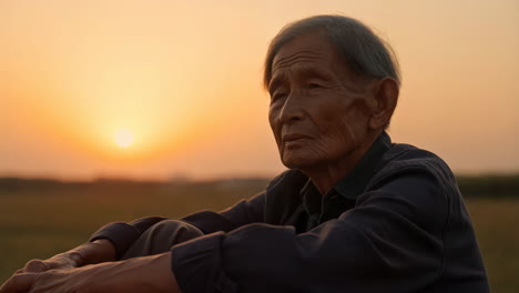 elderly man contemplating the sunset