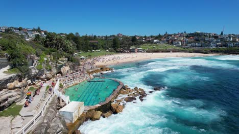 pool of bronte beach in sydney, new south wales, australia - aerial drone shot