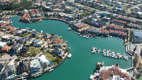 Aerial-drone-side-pan-of-Mindarie-Marina-Western-Australia-looking-down