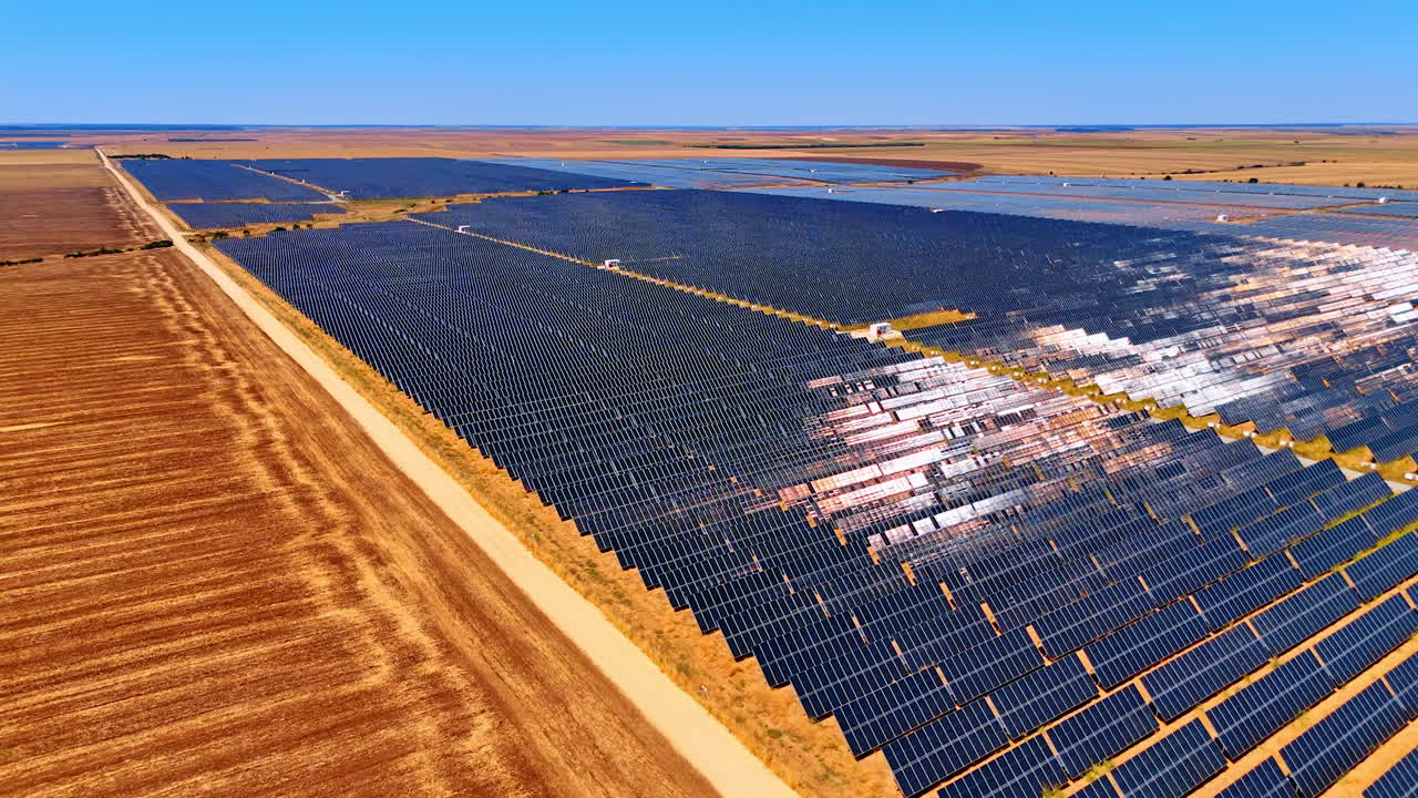 Solar panels farm. Large scale photovoltaic power farm providing renewable energy in Romania